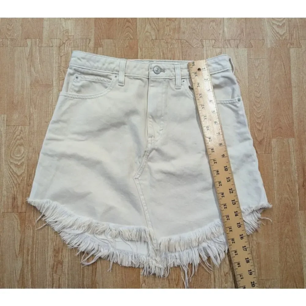 Free People We The Free Bailey Raw Hem Denim Frayed Mini Skirt Ivory Womens 28